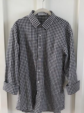 Men's Black and White Gingham Button-Down Shirt